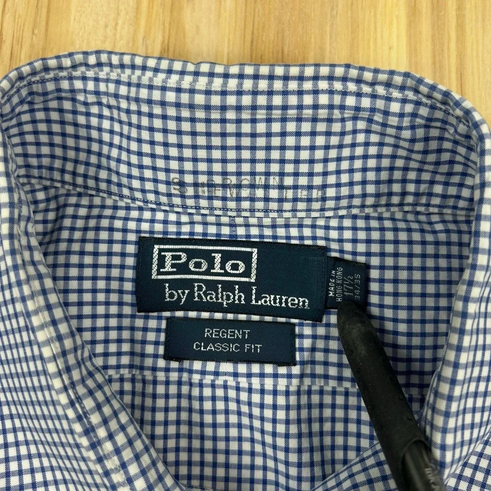Polo‎ Ralph Lauren Shirt Mens M Blue Regent Classic Fit Gingham Long Sleeve